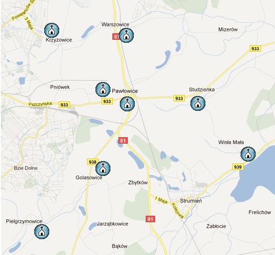 Mapa dekanatu Pawłowice
